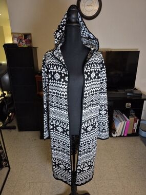 BONGO Black and White Hooded Long Cardigan